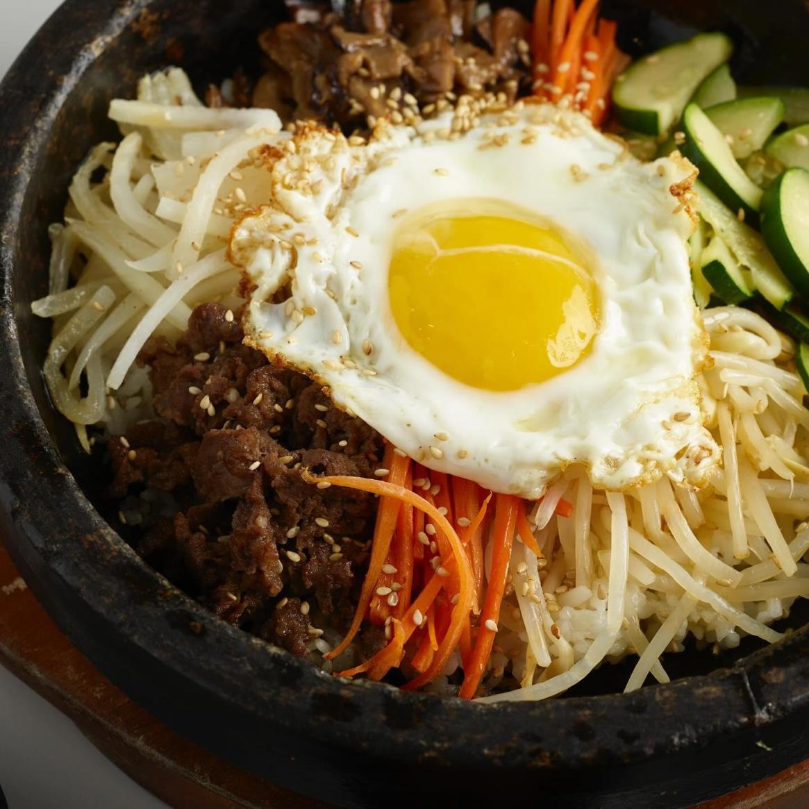 bibimbap served in hot stone bowl